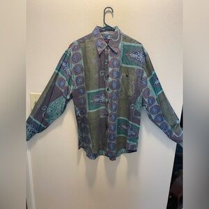 Vintage 90s My Silk 100% Silk Button Down Front Geo Paisley Fresh Prince Medium